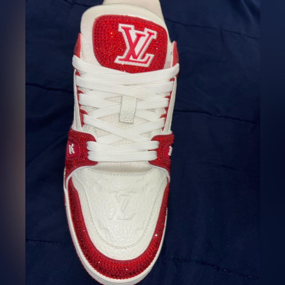 Louis Vuitton White Red Crystals Trainers